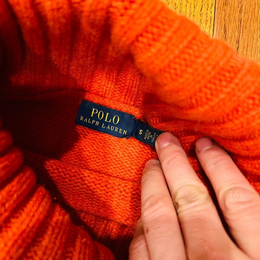 Vintager Polo Ralph Lauren Cashmere Blend Orange Turtleneck Sweater Size S - Picture 2 of 16